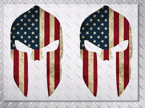 Versleten USA Vlag Spartan Helm Vinyl Stickers Set