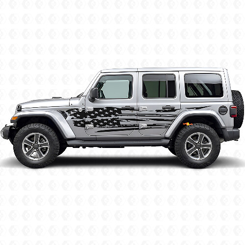 Versleten Amerikaanse Vlag Zij Vinyl Decal Set voor Jeep Wrangler