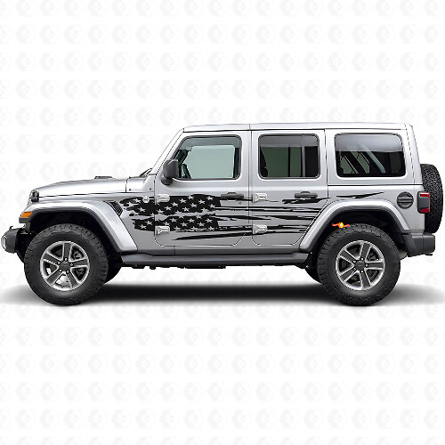 Versleten Amerikaanse Vlag Zij Vinyl Decal Set voor Jeep Wrangler