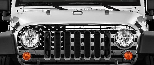Versleten Amerikaanse Vlag Frontgrille Decal voor Jeep Wrangler JK 2007-2018