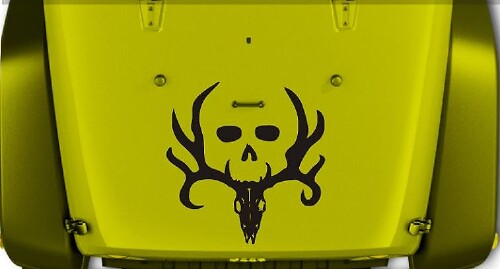Twee Doodskop Gewei Motorkap Vinyl Sticker voor Jeep Wrangler