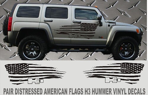 Versleten Amerikaanse Vlag Zijdelingse Vinyl Decal Set Voor Hummer H3