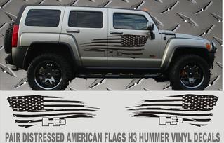 H3 Hummer noodlijdende Amerikaanse vlag vinyl stickers 2 delige set H3 Hummer Trucks