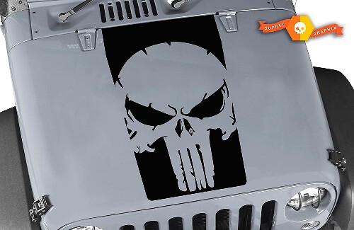 Versleten Punisher Skull Kap Vinyl Sticker voor Jeep Wrangler