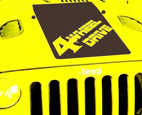 Jeep Wrangler Blackout 4 WIELAANDRIJVING Vinyl Hood Sticker JK JKU TJ LJ