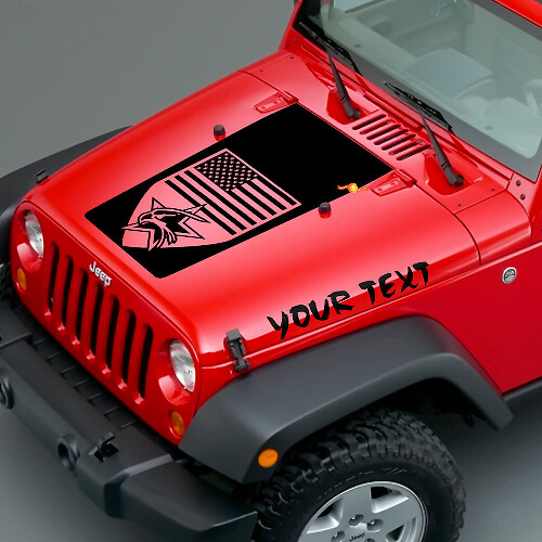 Amerikaanse Badge & Aangepaste Tekst Motordeksel Vinyl Decal Set voor Jeep Wrangler