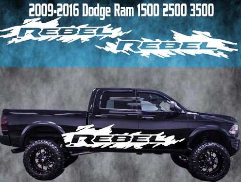 2009-2016 Dodge Ram Rebel Vinyl Sticker Graphic Racing Rebel 4x4 Truck Stripe
