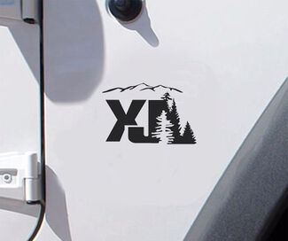 2 van Jeep XJ Tree Mountain Decal Wrangler Decals Stickers