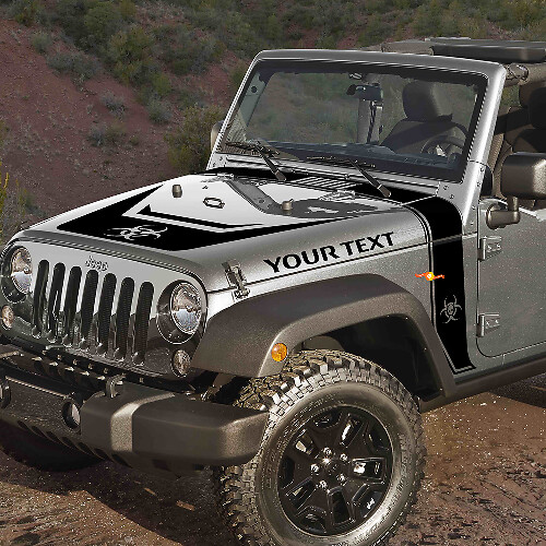 Biohazard Stijl Strepen Motorkap Blackout Vinyl Decal Kit voor Jeep Rubicon