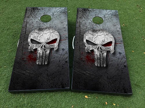 Punisher schedel Cornhole bordspel sticker sticker VINYL WRAPS met GELAMINEERD
