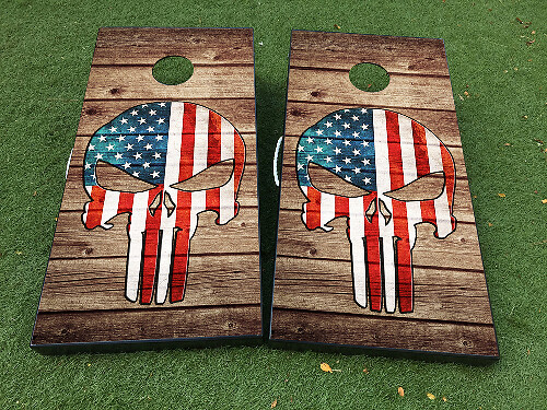 Punisher-stijl USA vlag schedel Cornhole bord wrap decal set
