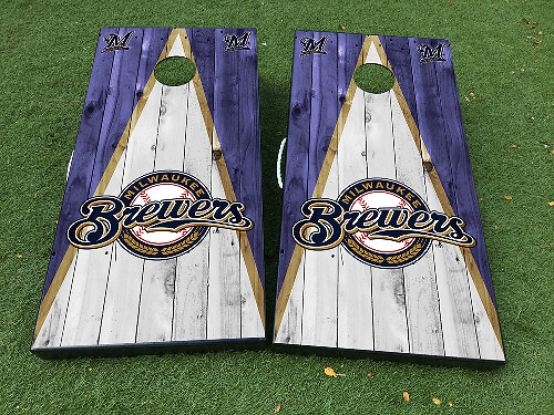 Milwaukee Brewers Stijl Cornhole Bord Vinyl Wrap Decal Set