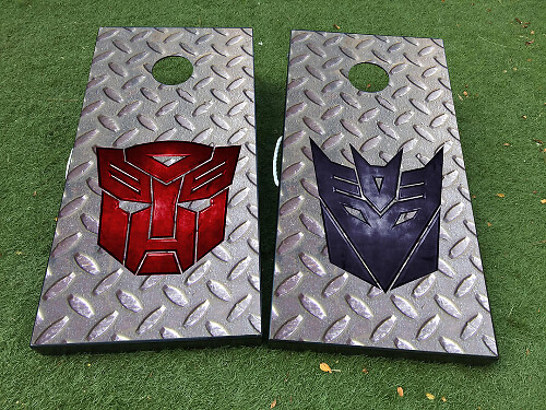 Autobot- en Decepticon-logo Cornhole Board Vinyl Wrap Decal Set