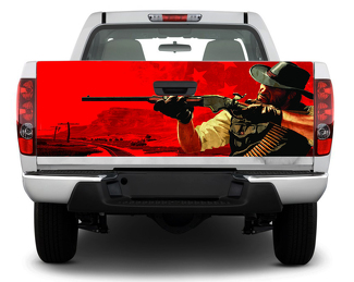 Cowboy Hunting Gun Tailgate Decal Sticker Wrap Pick-up Truck SUV Auto rode dode verlossing