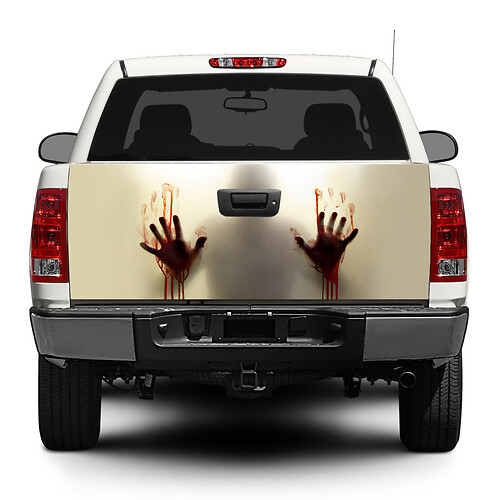 Vinylsticker met bloedbevlekte handen voor achterklep van pick-up trucks en SUV's