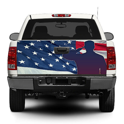 Amerikaanse Vlag en Soldaat Achterklep Vinyl Decal voor Vrachtwagens