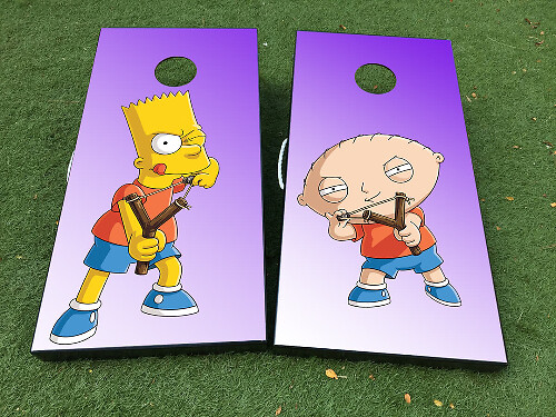 Bart Simpson en Stewie Cartoon Cornhole Board Vinyl Wrap Decal Set
