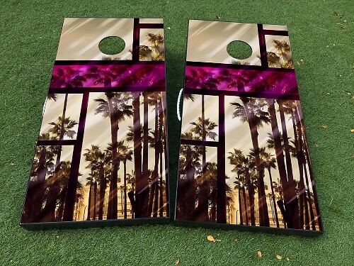 Miami Palm Cornhole Bord Vinyl Wrap Sticker Set