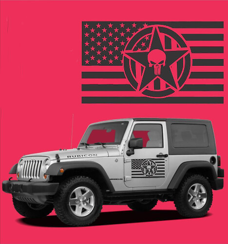 USA Vlag Punisher Schedel Ster Deur Vinyl Stickerset voor Jeep Wrangler