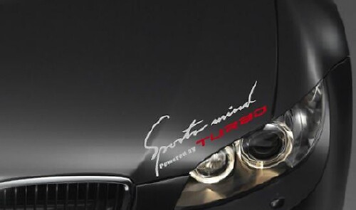 Sports Mind Aangedreven door Turbo Motorkap Vinyl Decal Sticker