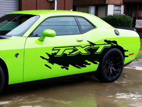 TXT Splash Grunge Zijkant Vinylsticker voor Dodge Challenger SRT, Hellcat