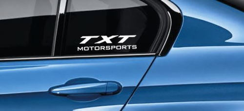 Motorsports vinylsticker voor zijruit met aangepaste tekst