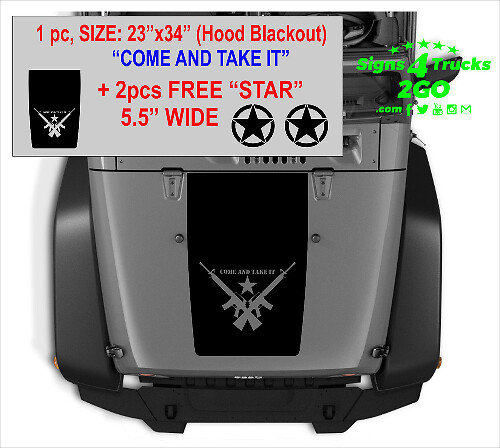 Come and Take It Motorkap Blackout Decal Set met Ster Stickers voor Jeep Wrangler JK