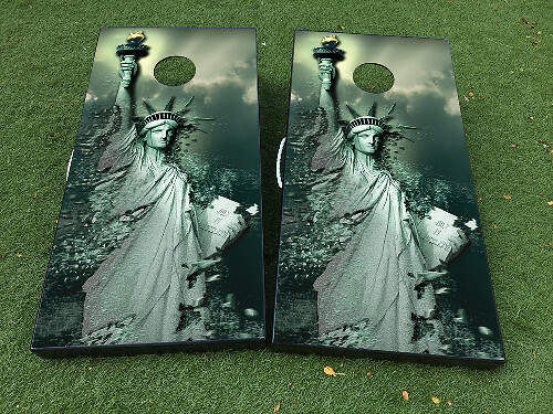 Statue of Liberty Cornhole Board Vinyl Decal Wraps Set