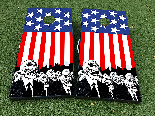 Amerikaanse Vlag Zombie Cornhole Bord Vinyl Decal Wrap Set