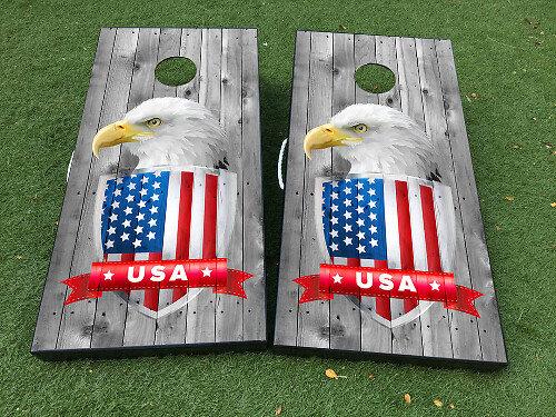 Bald Eagle USA Vlag Cornhole Bord Wrap Vinyl Decal Set
