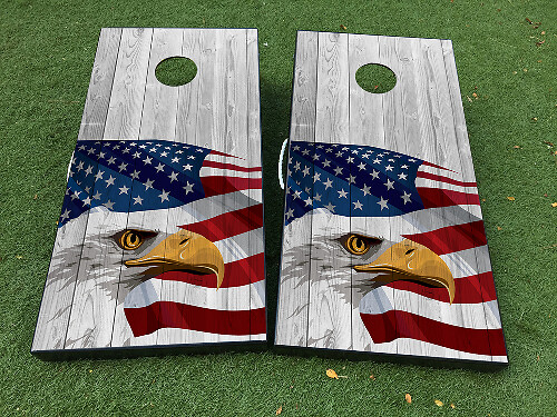 American Eagle Vlag Houtstructuur Cornhole Bord Decal Wraps Set