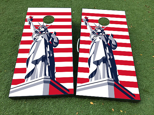 Statue of Liberty Amerikaanse Vlag Cornhole Bord Wrap Decal Set