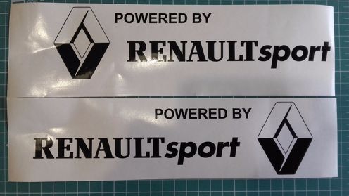 Set van 2x Powered by Renault Sport zijstickers passend op Megane RS Clio RS 220
