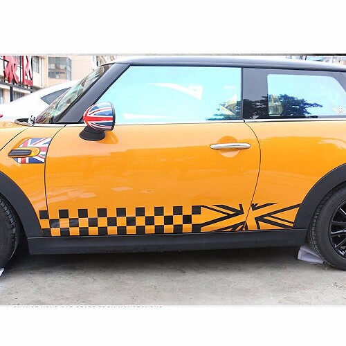 Ruitjes Zijskirts Racebaan Strepen Stickers voor MINI Cooper F56