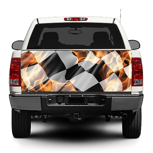 Geruite vlag in vlammen Achterklep Sticker Sticker Wrap Pick-up Truck SUV Auto