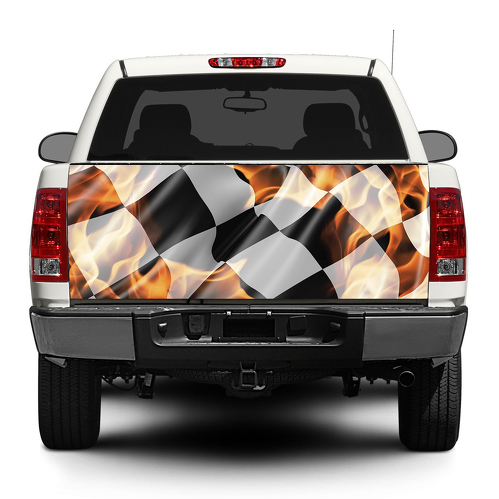 Geruite vlag in vlammen Achterklep Sticker Sticker Wrap Pick-up Truck SUV Auto
