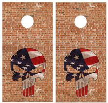 Brick Wall Punisher-Stijl USA Vlag Schedel Cornhole Bord Vinyl Wrap Decal Set_2