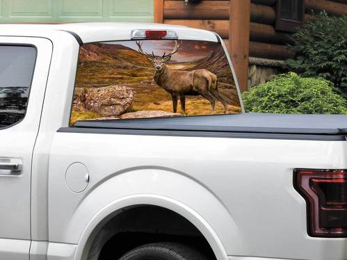 Herten en bergen prachtige natuur Achterruit Sticker Sticker Pick-up Truck SUV Auto elke maat