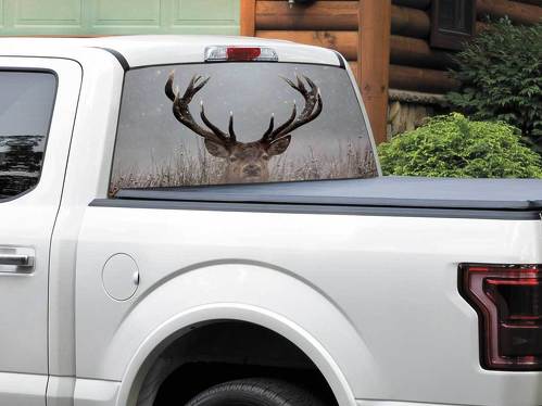 Hertenkop in de winter natuur Achterruit Sticker Sticker Pick-up Truck SUV Auto elke maat