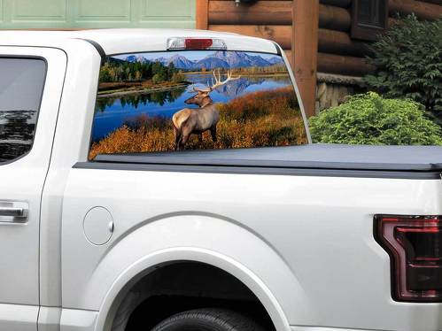 Herten bergen rivier US landschap natuur Achterruit Sticker Sticker Pick-up Truck SUV Auto elke maat