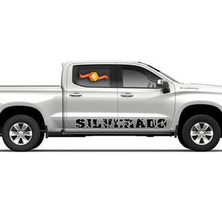 2 SILVERADO Sticker deurrails kleppendeksel Past op: Chevy Silverado 4-deurs vrachtwagens