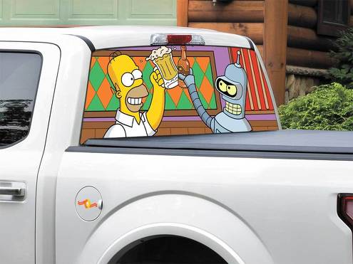Bender Futurama Homer Simpson-tv toont achterruit sticker sticker pick-up truck SUV auto elke maat