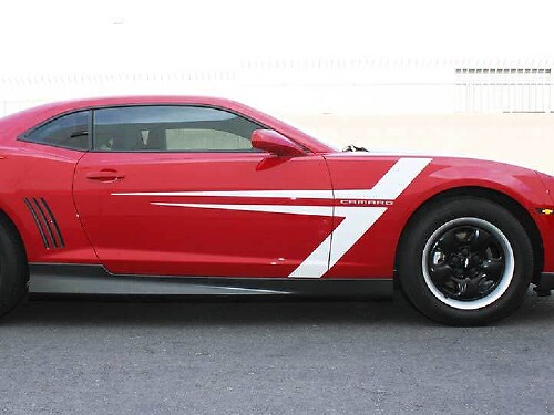 T Style Twin Line Stripe Pair — Vinylsticker (zijkant, voorspatbord) voor Chevrolet Camaro 2010-2015