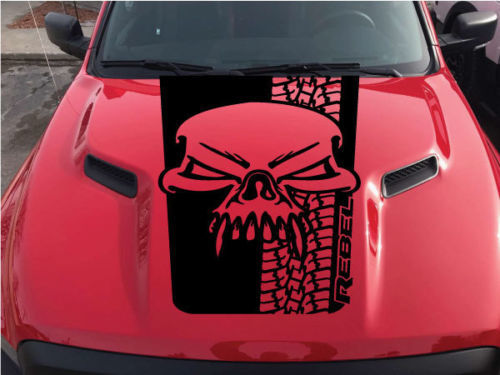 Skull Tire Track Rebel Motorkap Vinyl Sticker voor Dodge Ram