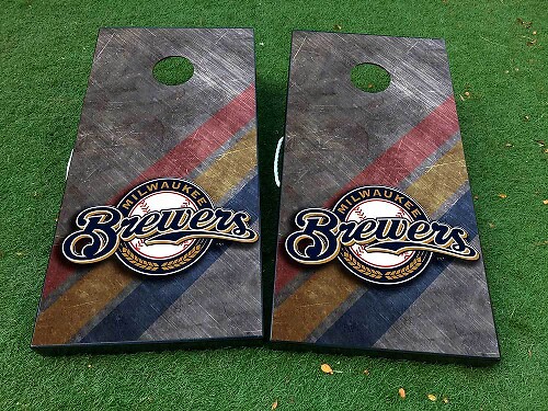 Milwaukee Brewers Honkbal Cornhole Board Vinyl Wrap Decal Set
