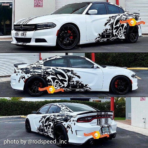 Dodge Challenger of Charger SRT Hellcat Splash Grunge Strepen Kit Hell Cat Vinyl Sticker Decal Grafisch
_1