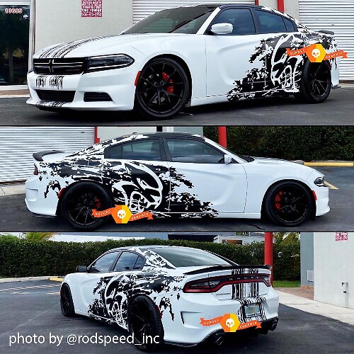Dodge Challenger of Charger SRT Hellcat Splash Grunge Strepen Kit Hell Cat Vinyl Sticker Decal Grafisch
