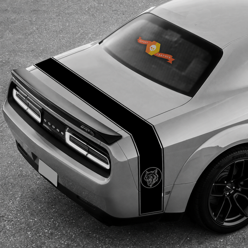 Custom Cat Head Double Outline Rear Wrap Stripe Achterspatbord Kofferbak Vinylsticker voor Dodge Challenger