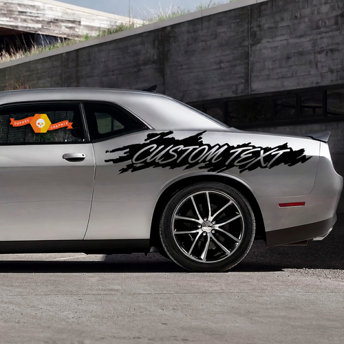 AANGEPASTE TEKST Versleten Splash Zij Vinyl Decal Sticker voor Dodge Challenger