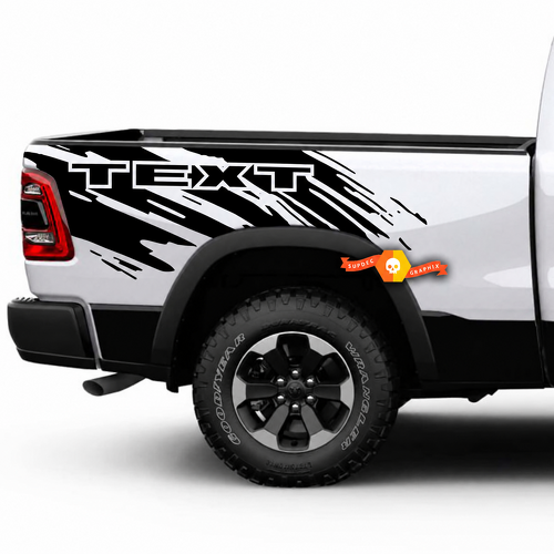 Aangepaste tekst splash grunge grafisch vinyl sticker voor naast het bed voor Dodge Ram 1500